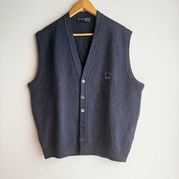 Faldo by Pringle Dusty Blue Pure New Lambswool Button Down Vest L - Picture 1 of 5